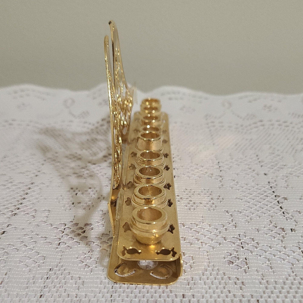 🕎 DOVE BRASS HANUKKAH MENORAH ~ POMEGRANATE DESIGN - Picture 2 of 12